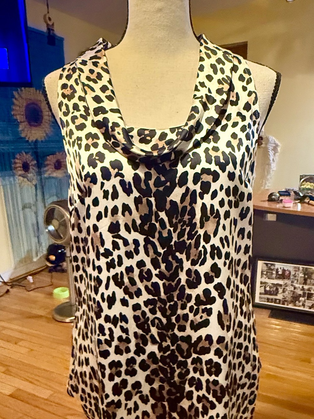 White House Black Market Floral Silk Scoop Neck Tank - Navy, Pink & Green